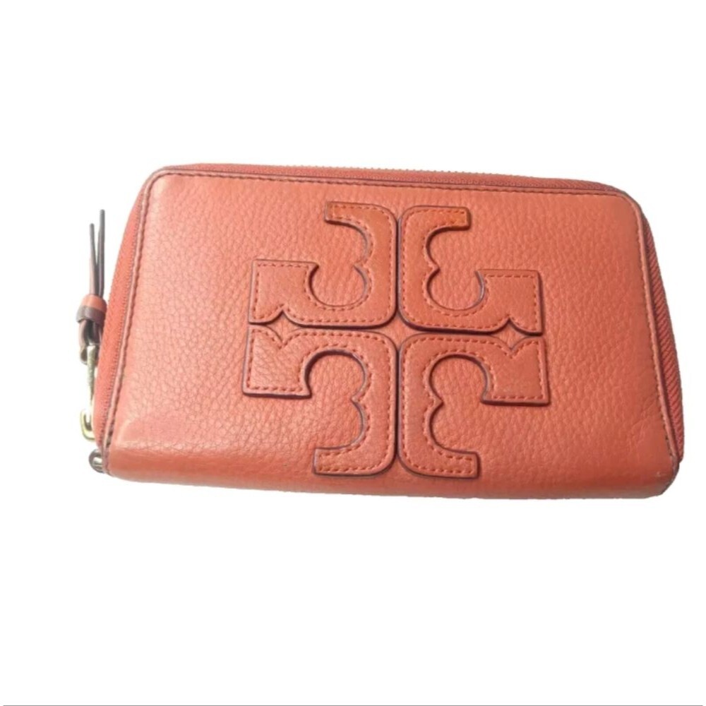 Tory Burch Berkeley Leather Wallet Burnt Orange Zip Around